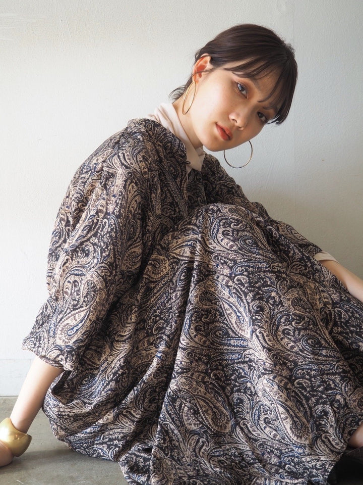 [予約]ペイズリー柄マキシワンピース/ブラック