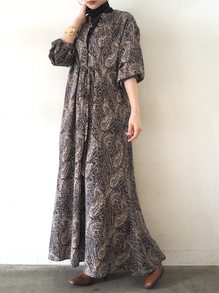 [予約]ペイズリー柄マキシワンピース/ブラック