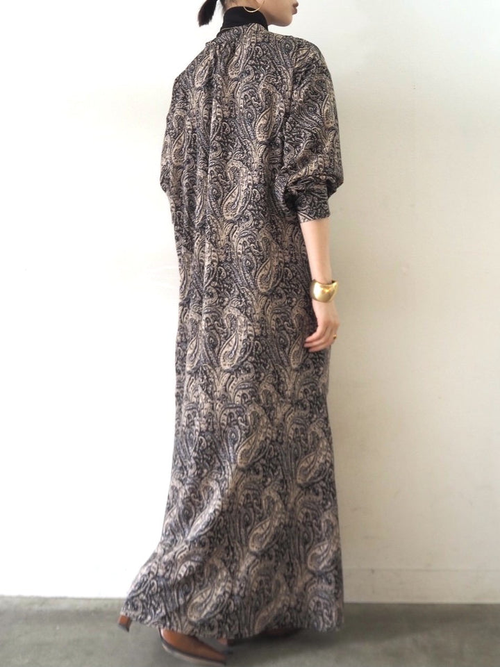 [予約]ペイズリー柄マキシワンピース/ブラック