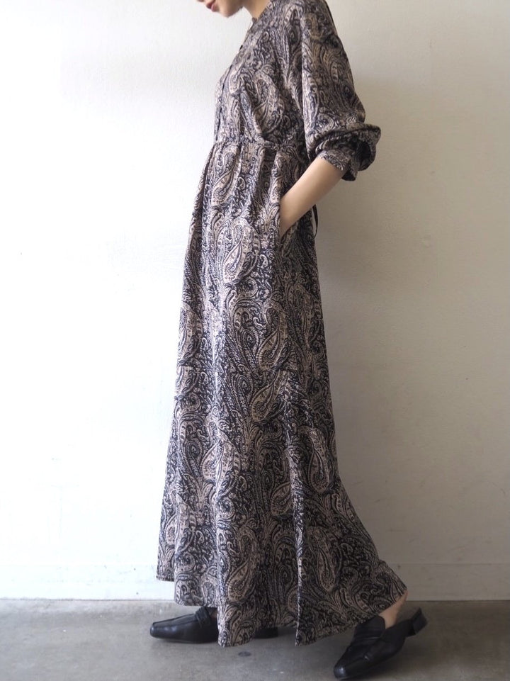 [予約]ペイズリー柄マキシワンピース/ブラック