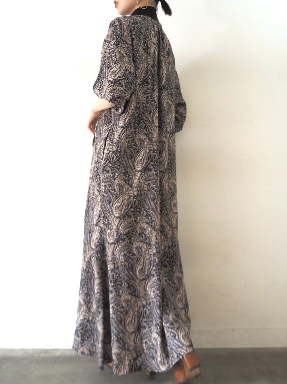 [予約]ペイズリー柄マキシワンピース/ブラック