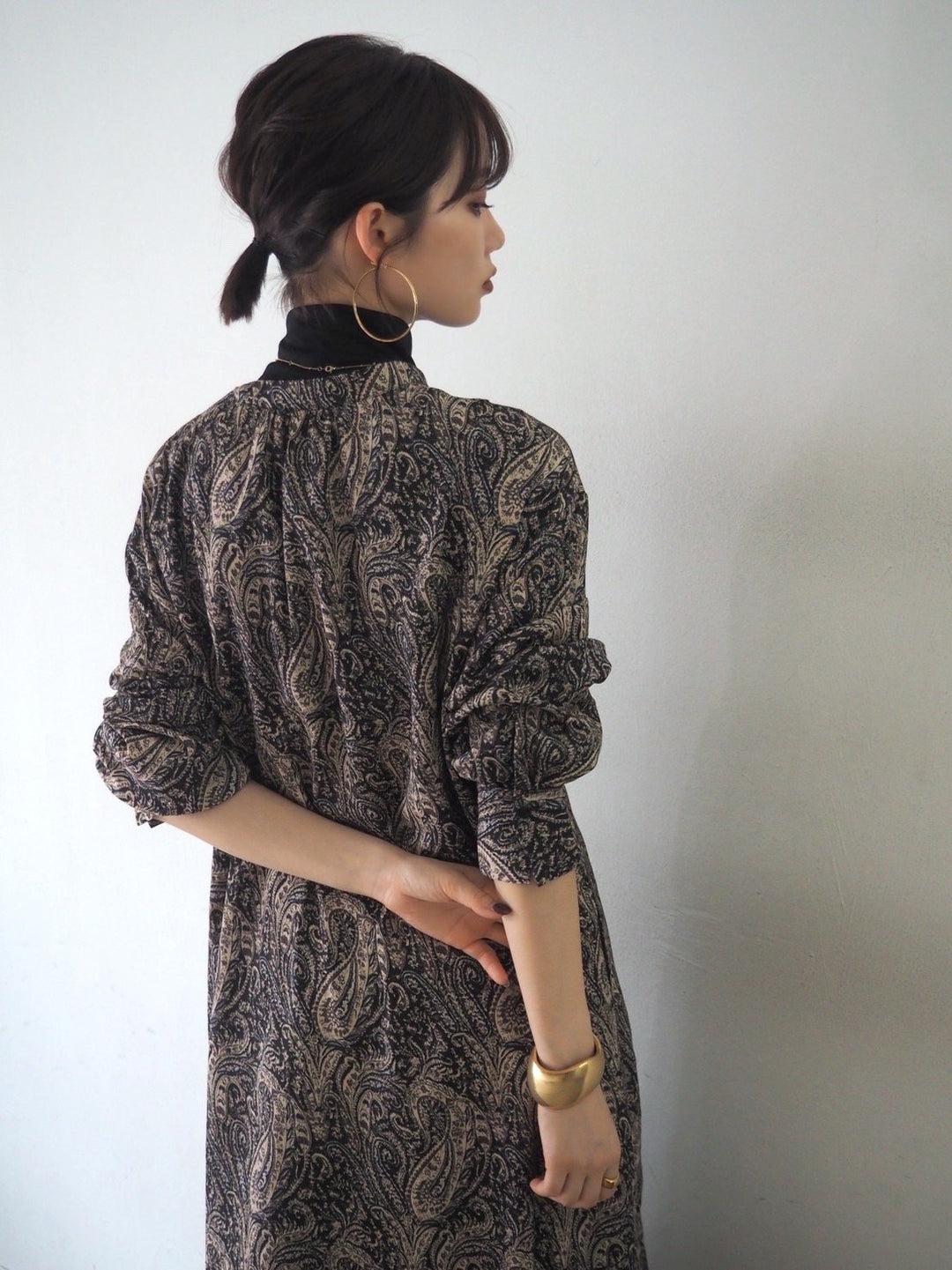 [予約]ペイズリー柄マキシワンピース/ブラック