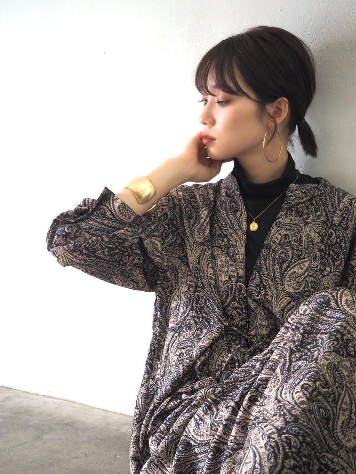 [予約]ペイズリー柄マキシワンピース/ブラック