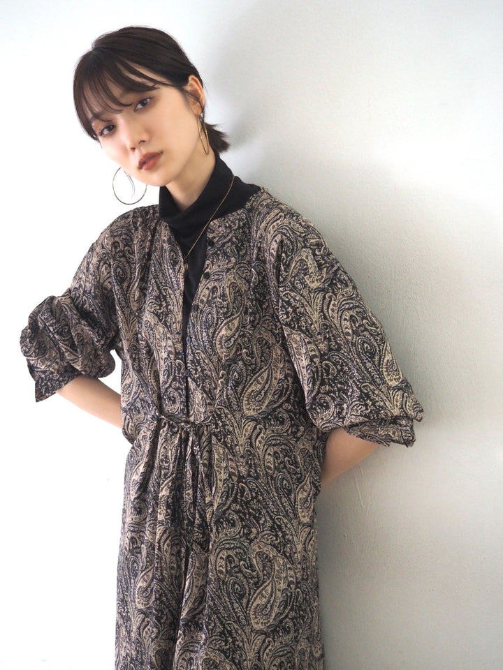 [予約]ペイズリー柄マキシワンピース/ブラック