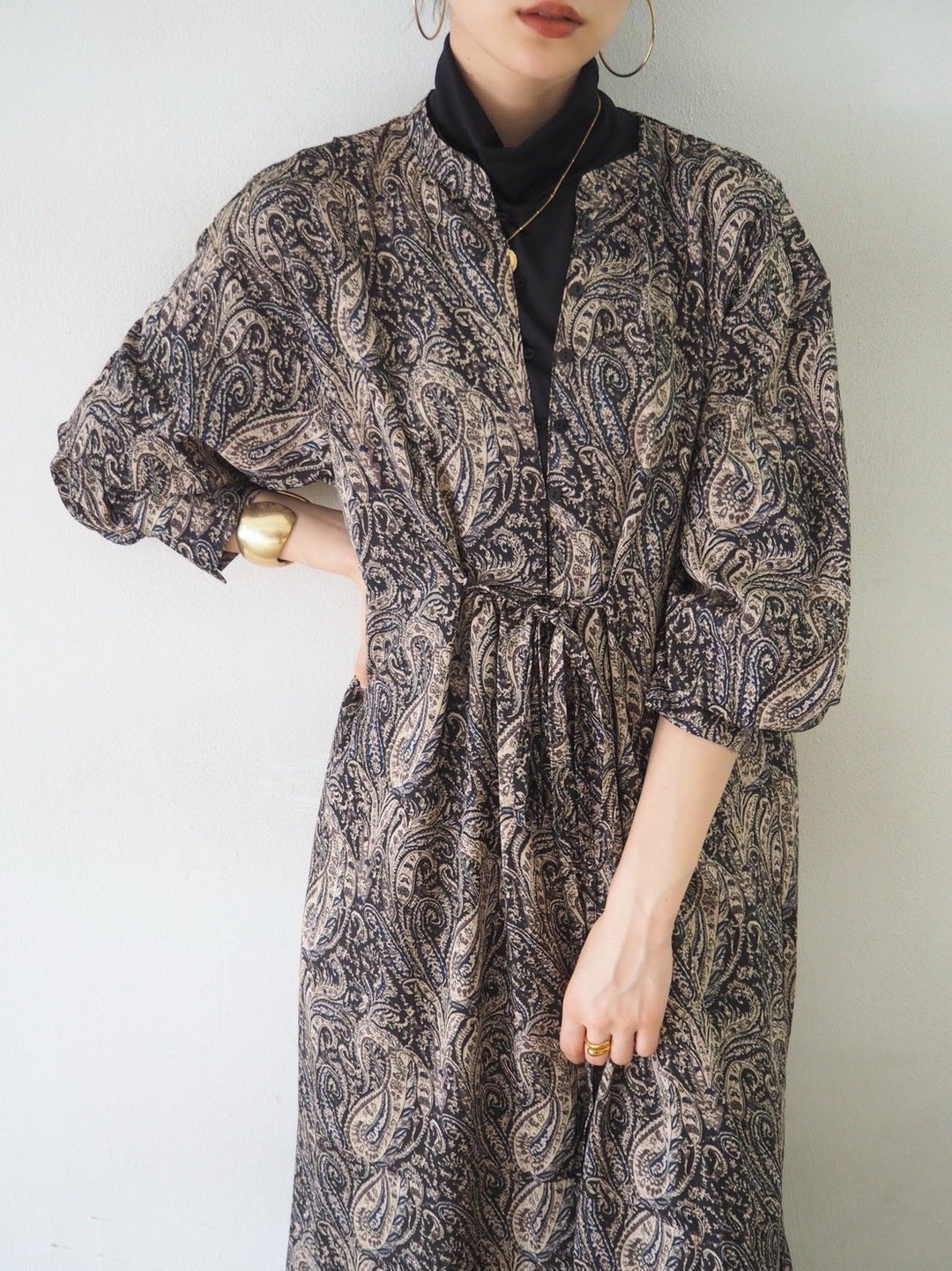 [予約]ペイズリー柄マキシワンピース/ブラック