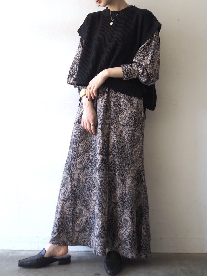 [予約]ペイズリー柄マキシワンピース/ブラック