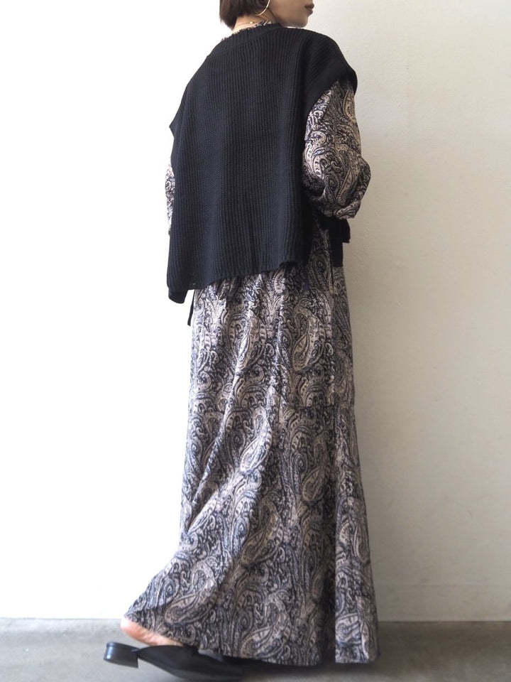 [予約]ペイズリー柄マキシワンピース/ブラック