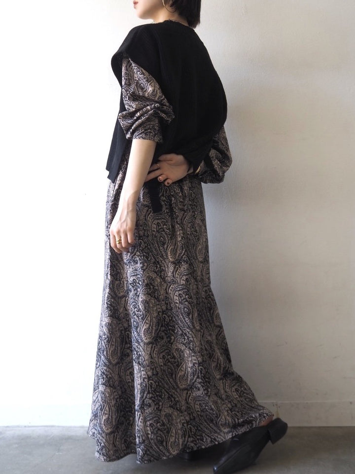 [予約]ペイズリー柄マキシワンピース/ブラック