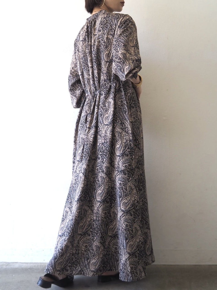 [予約]ペイズリー柄マキシワンピース/ブラック