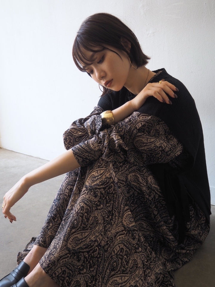 [予約]ペイズリー柄マキシワンピース/ブラック