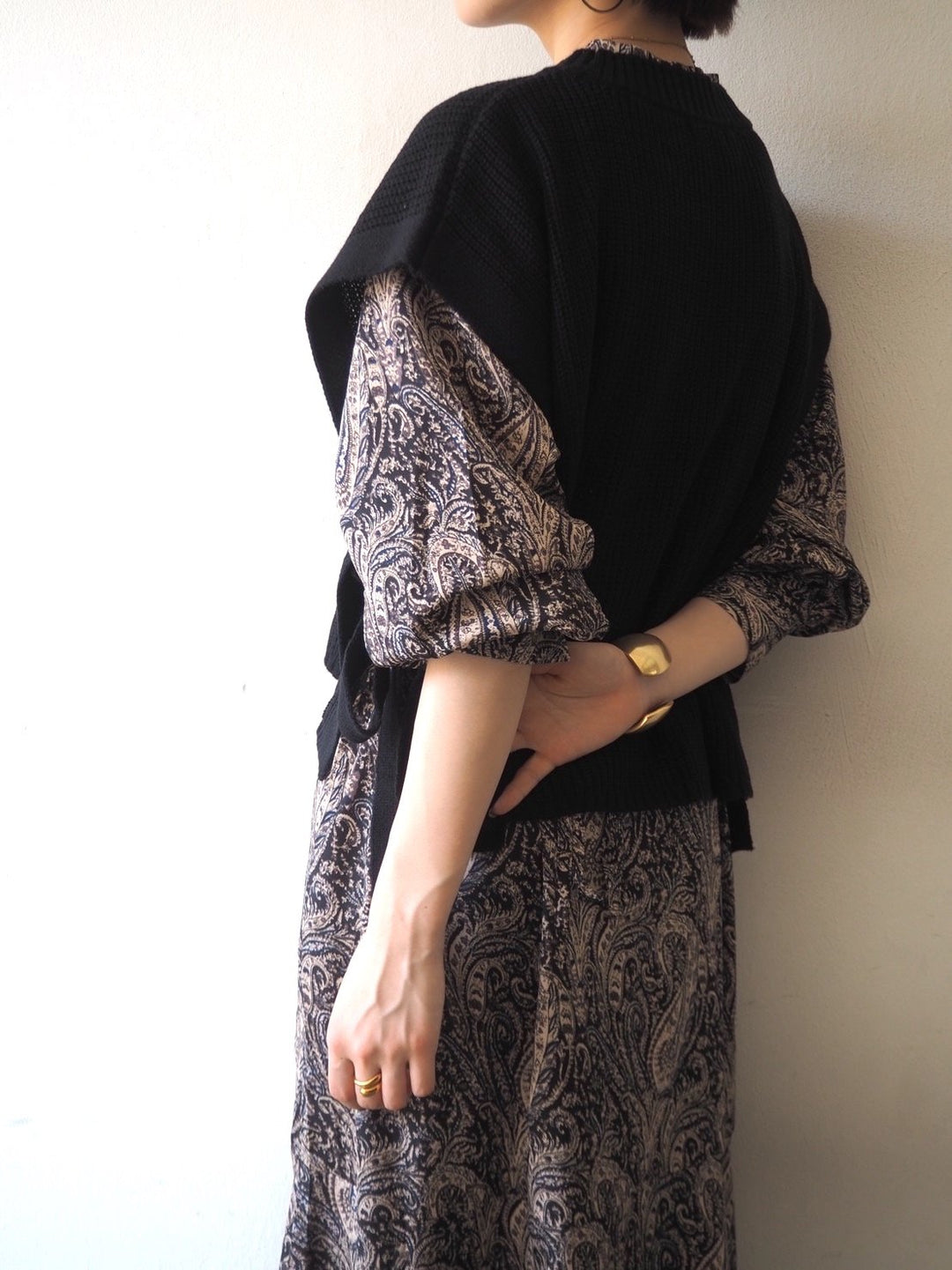 [予約]ペイズリー柄マキシワンピース/ブラック