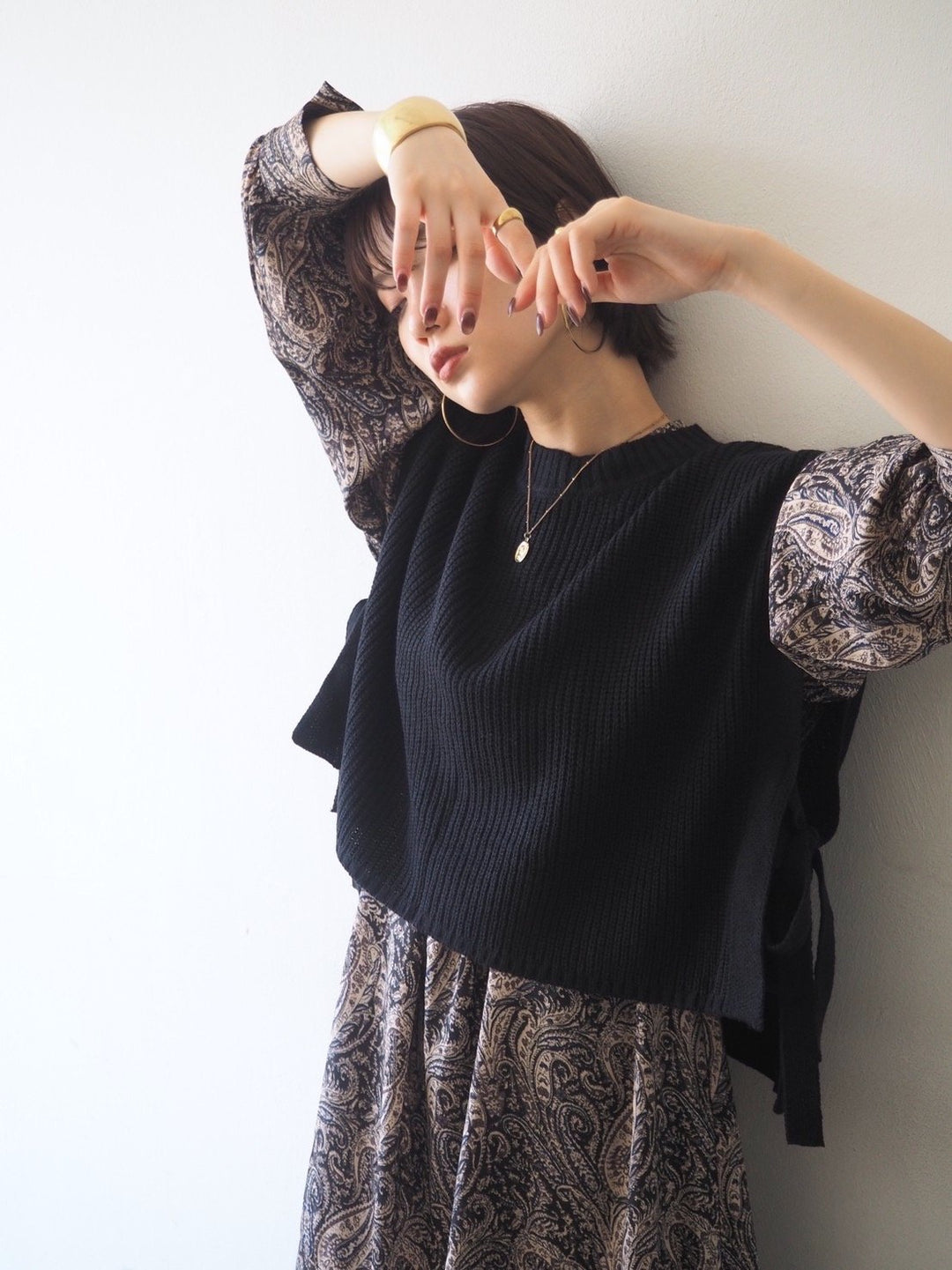 [予約]ペイズリー柄マキシワンピース/ブラック