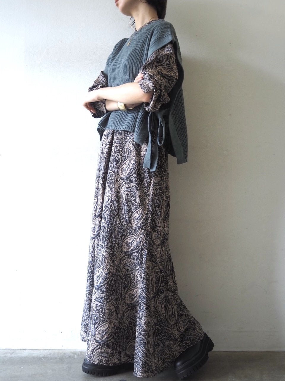 [予約]ペイズリー柄マキシワンピース/ブラック