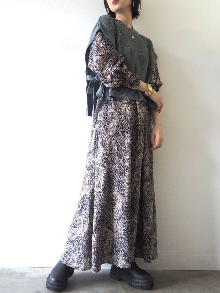 [予約]ペイズリー柄マキシワンピース/ブラック