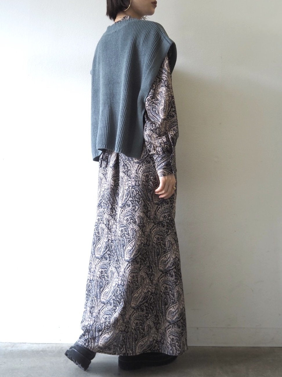[予約]ペイズリー柄マキシワンピース/ブラック