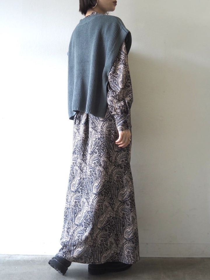 [予約]ペイズリー柄マキシワンピース/ブラック