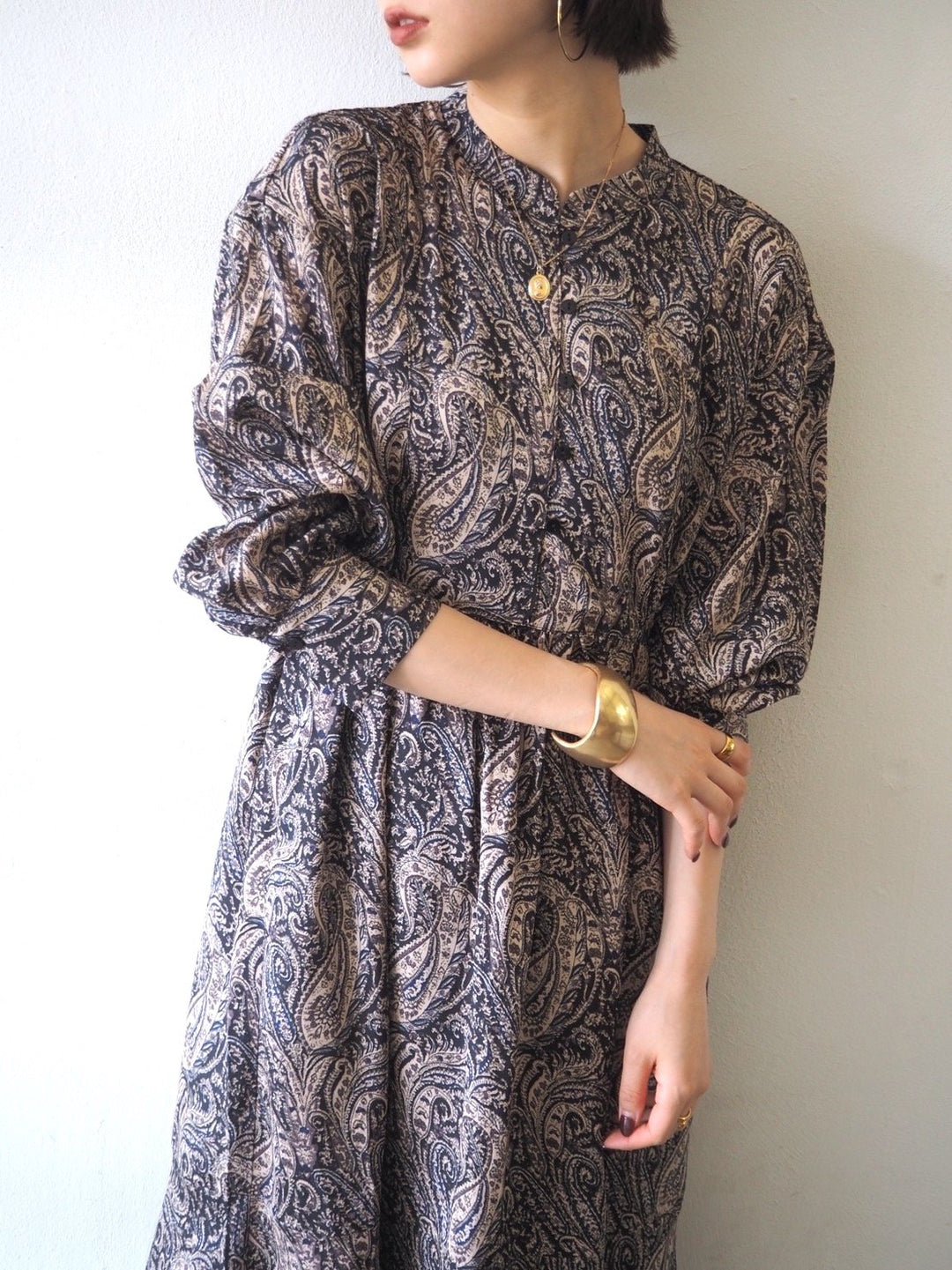 [予約]ペイズリー柄マキシワンピース/ブラック