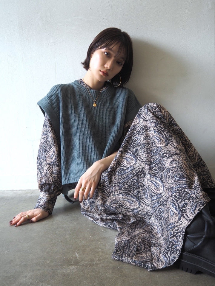 [予約]ペイズリー柄マキシワンピース/ブラック