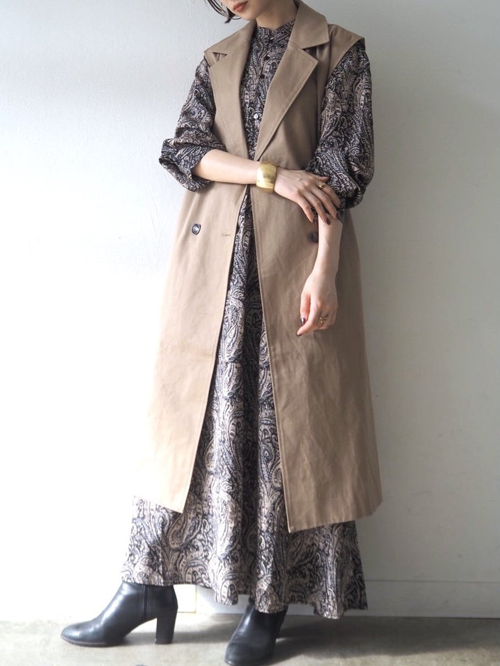 [予約]ペイズリー柄マキシワンピース/ブラック