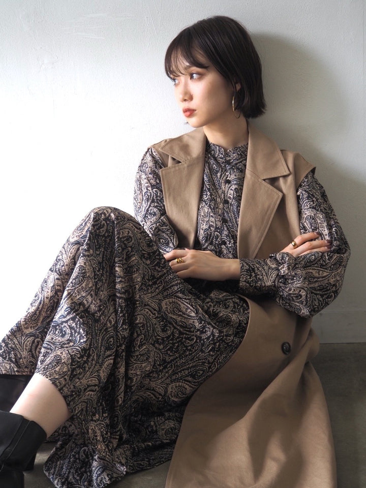 [予約]ペイズリー柄マキシワンピース/ブラック