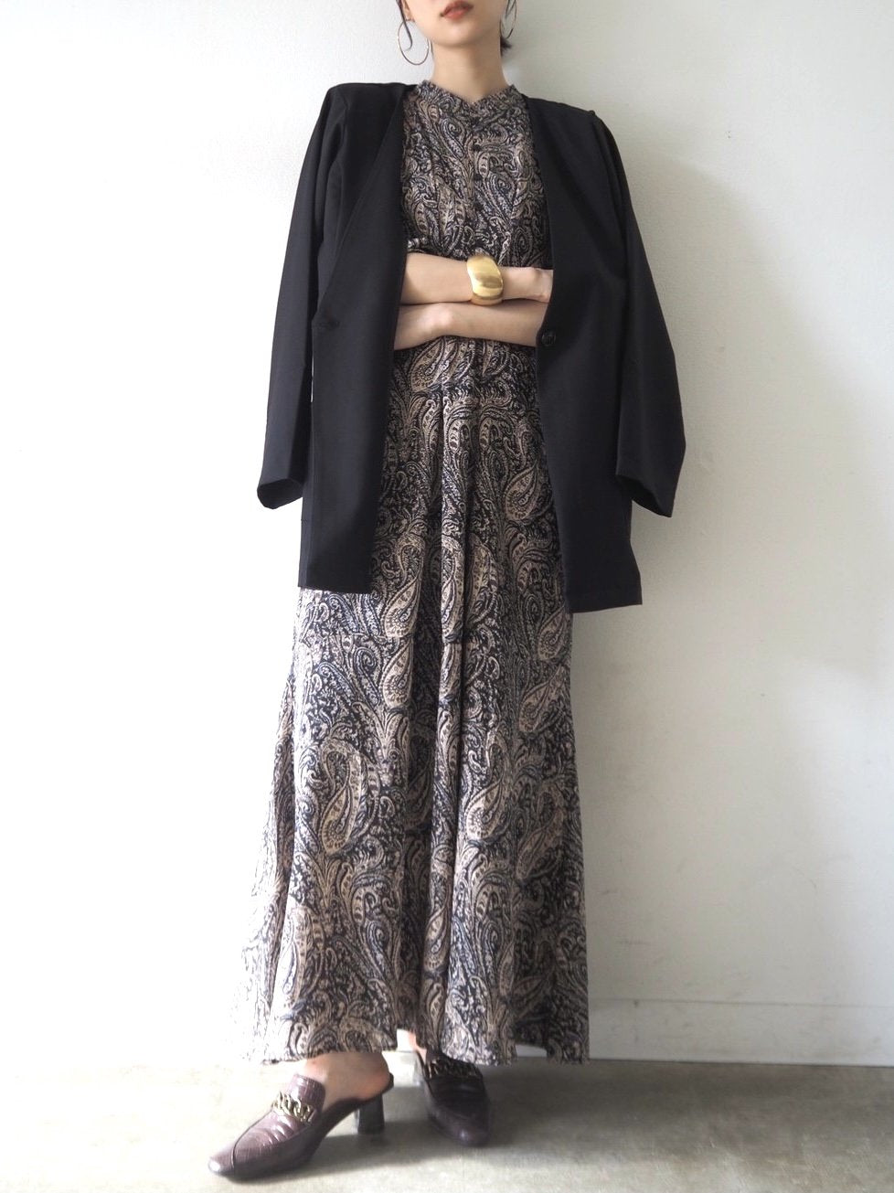 [予約]ペイズリー柄マキシワンピース/ブラック