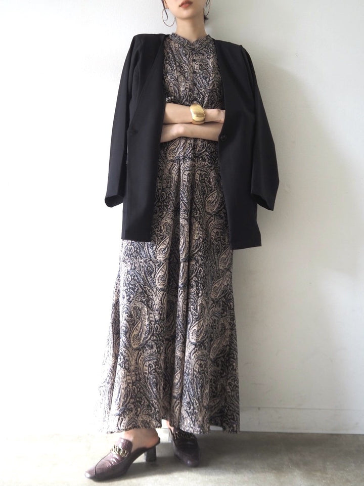 [予約]ペイズリー柄マキシワンピース/ブラック