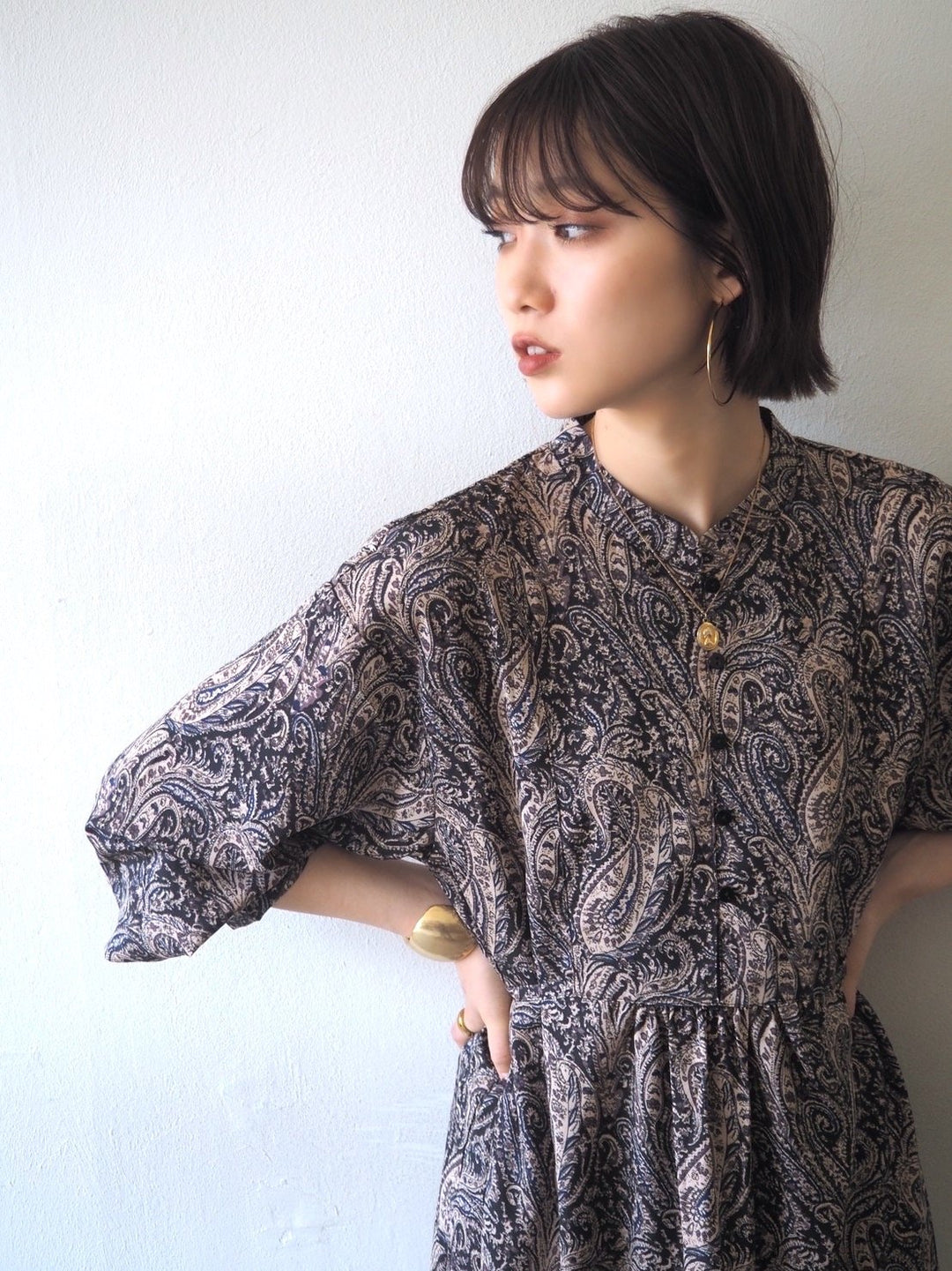 [予約]ペイズリー柄マキシワンピース/ブラック