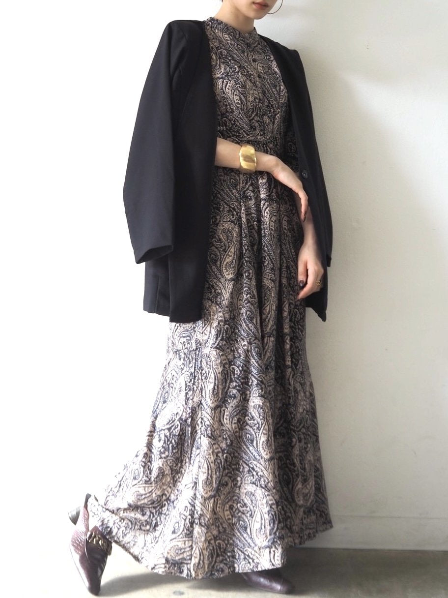 [予約]ペイズリー柄マキシワンピース/ブラック