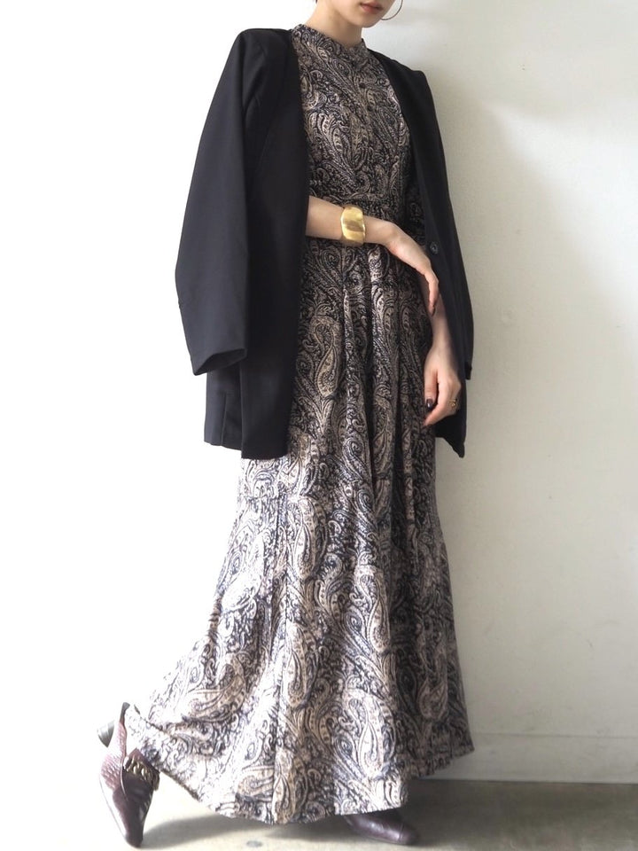 [予約]ペイズリー柄マキシワンピース/ブラック