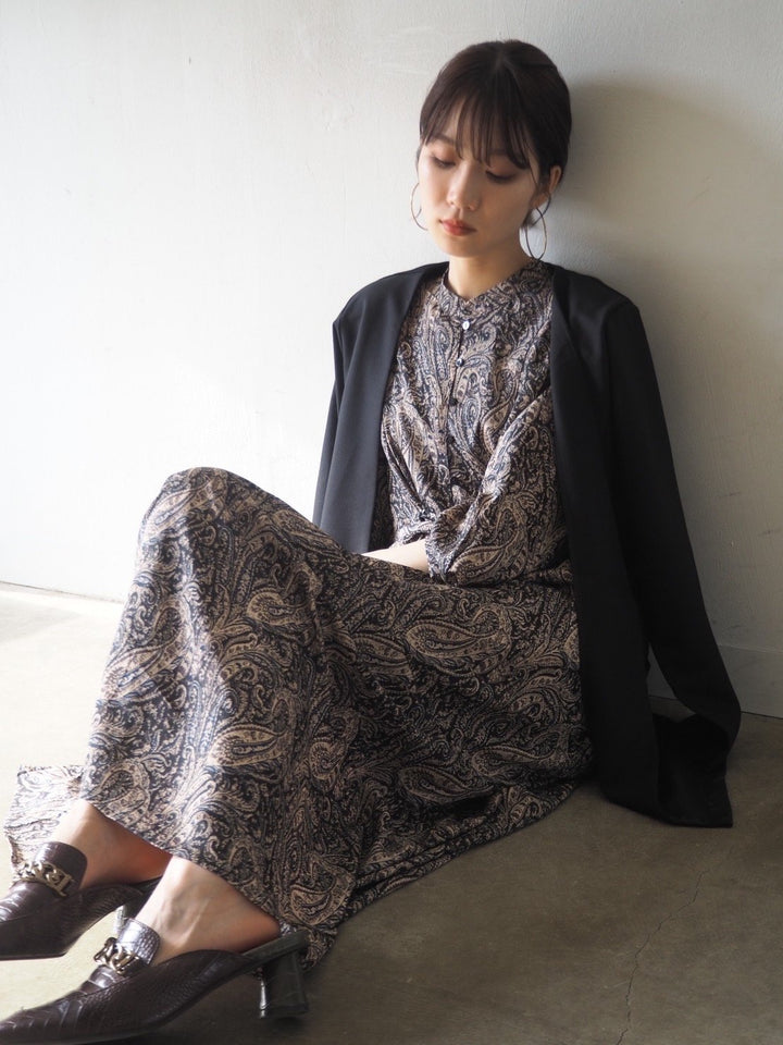 [予約]ペイズリー柄マキシワンピース/ブラック