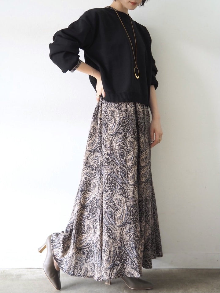 [予約]ペイズリー柄マキシワンピース/ブラック