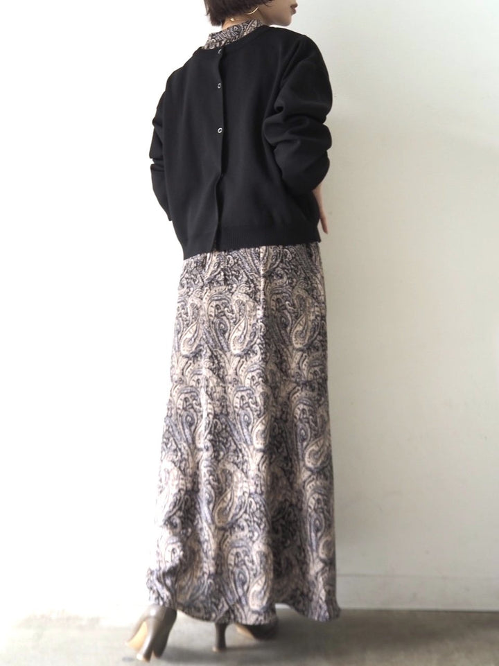 [予約]ペイズリー柄マキシワンピース/ブラック