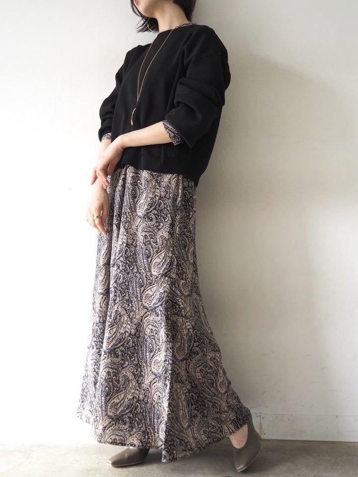 [予約]ペイズリー柄マキシワンピース/ブラック