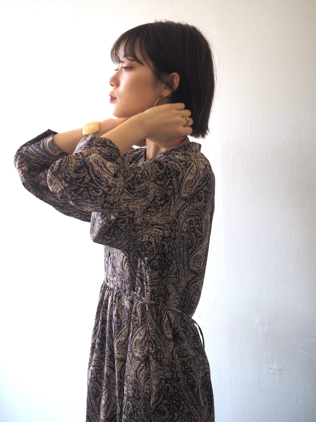 [予約]ペイズリー柄マキシワンピース/ブラック