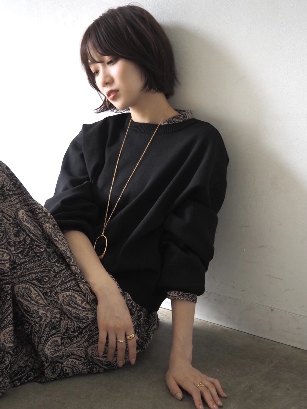 [予約]ペイズリー柄マキシワンピース/ブラック