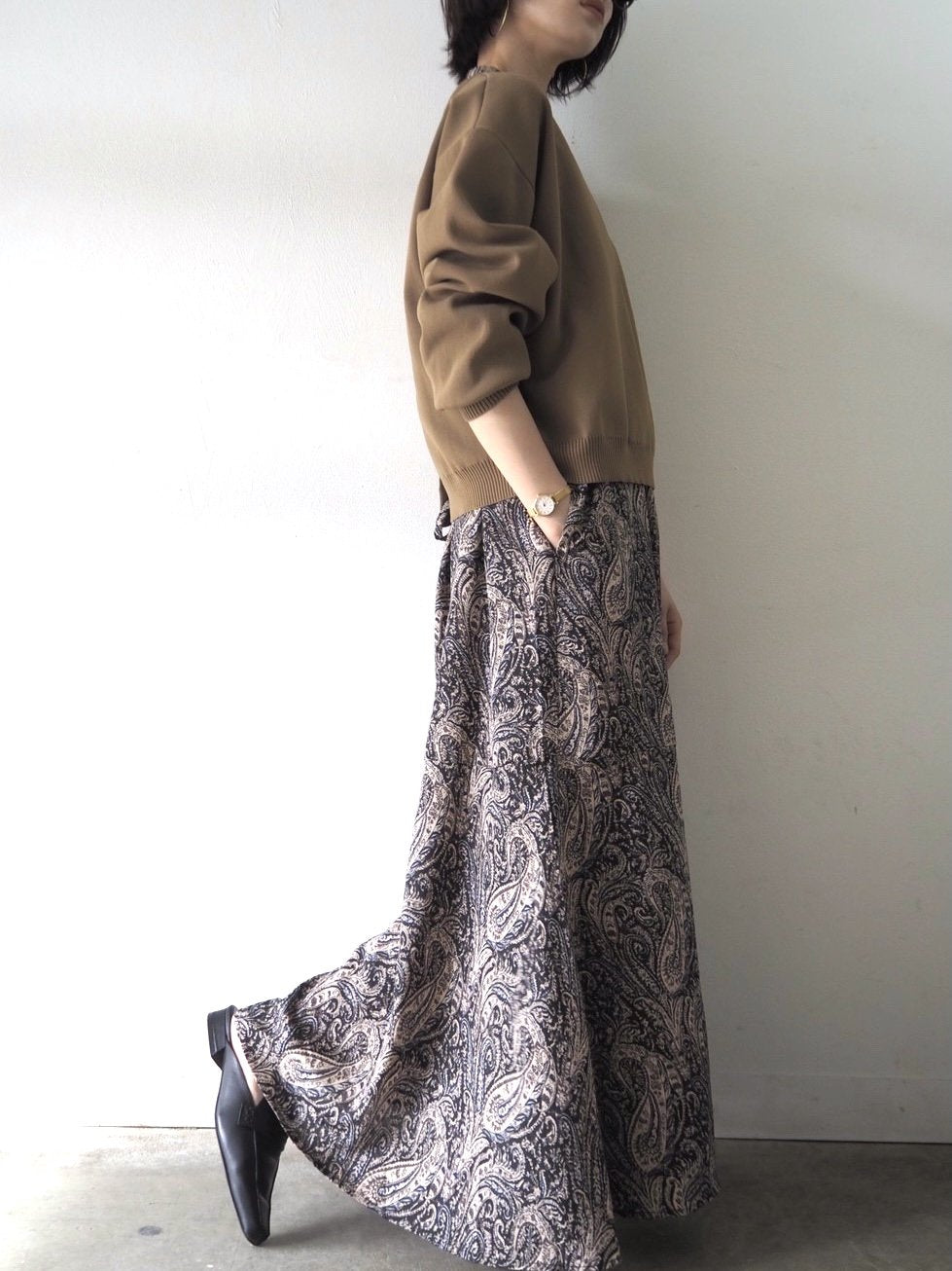 [予約]ペイズリー柄マキシワンピース/ブラック