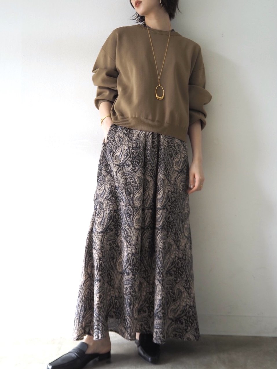 [予約]ペイズリー柄マキシワンピース/ブラック