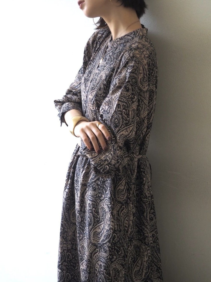 [予約]ペイズリー柄マキシワンピース/ブラック
