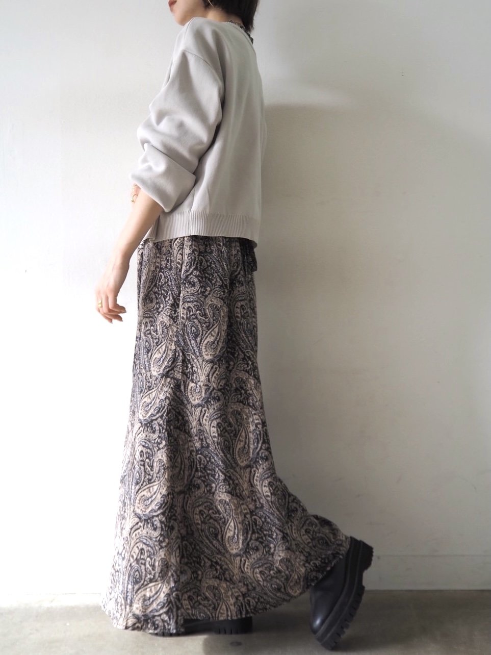 [予約]ペイズリー柄マキシワンピース/ブラック