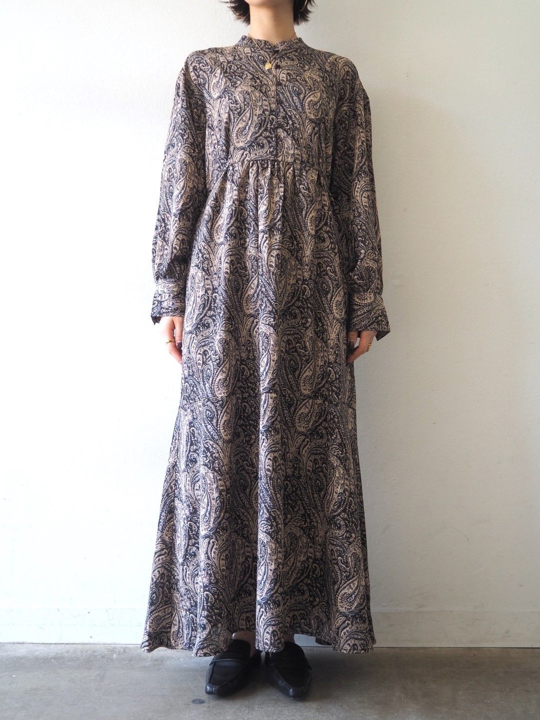 [予約]ペイズリー柄マキシワンピース/ブラック