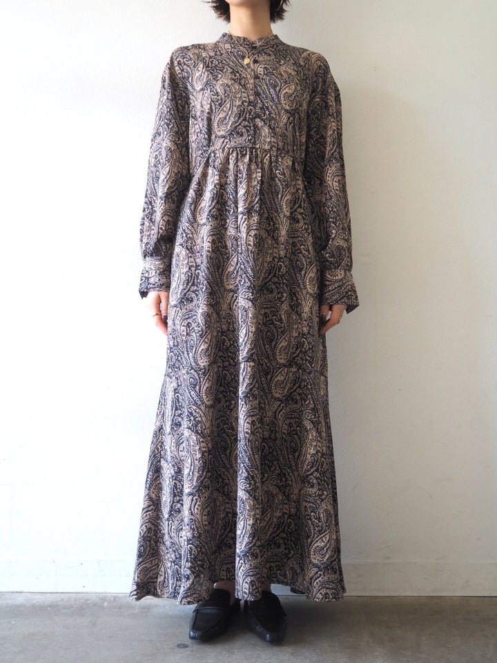[予約]ペイズリー柄マキシワンピース/ブラック