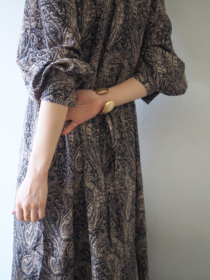 [予約]ペイズリー柄マキシワンピース/ブラック