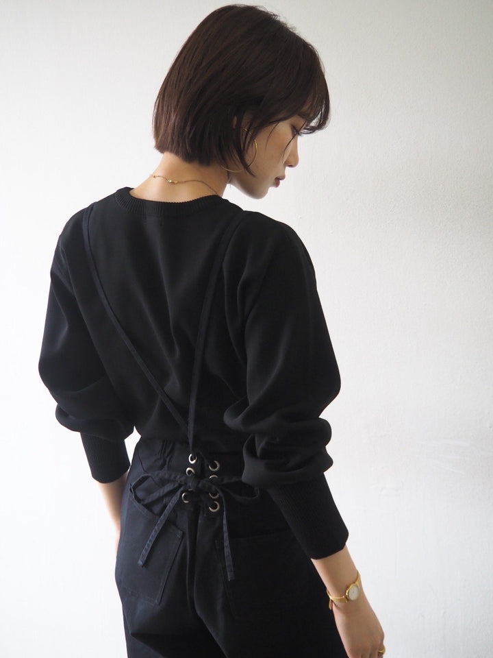 [即納]ボリュームスリーブダンボールニットプルオーバー/ブラック