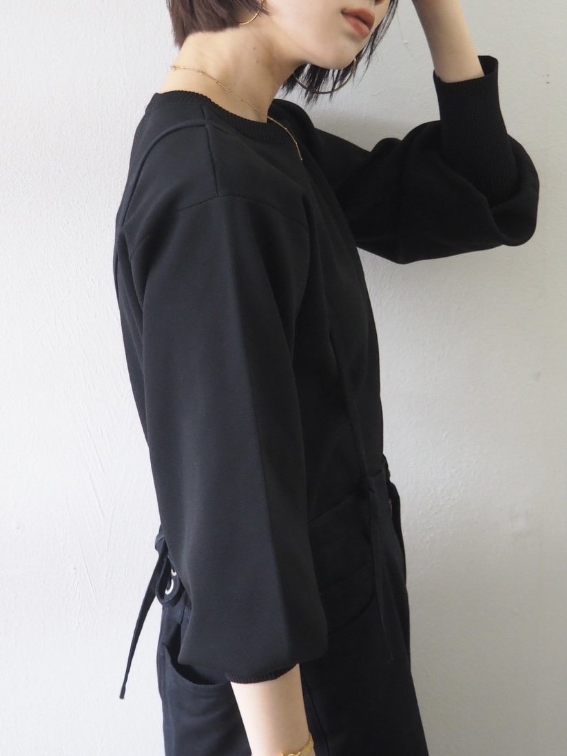 [即納]ボリュームスリーブダンボールニットプルオーバー/ブラック