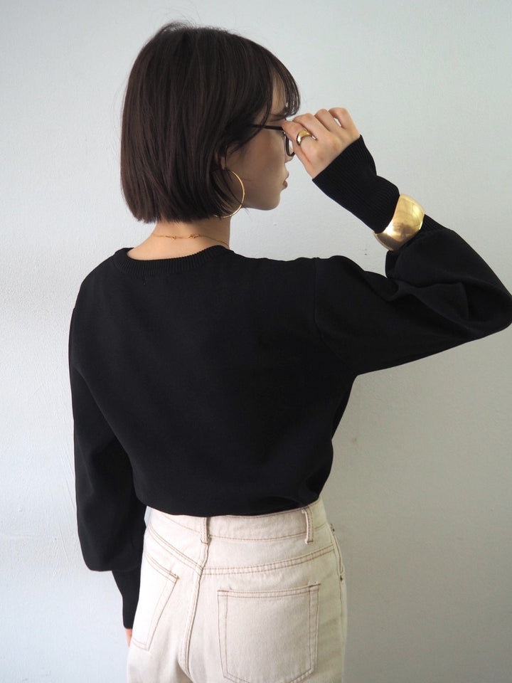 [即納]ボリュームスリーブダンボールニットプルオーバー/ブラック