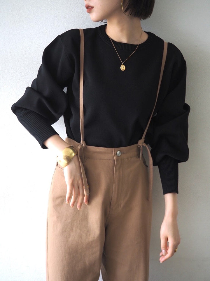 [即納]ボリュームスリーブダンボールニットプルオーバー/ブラック