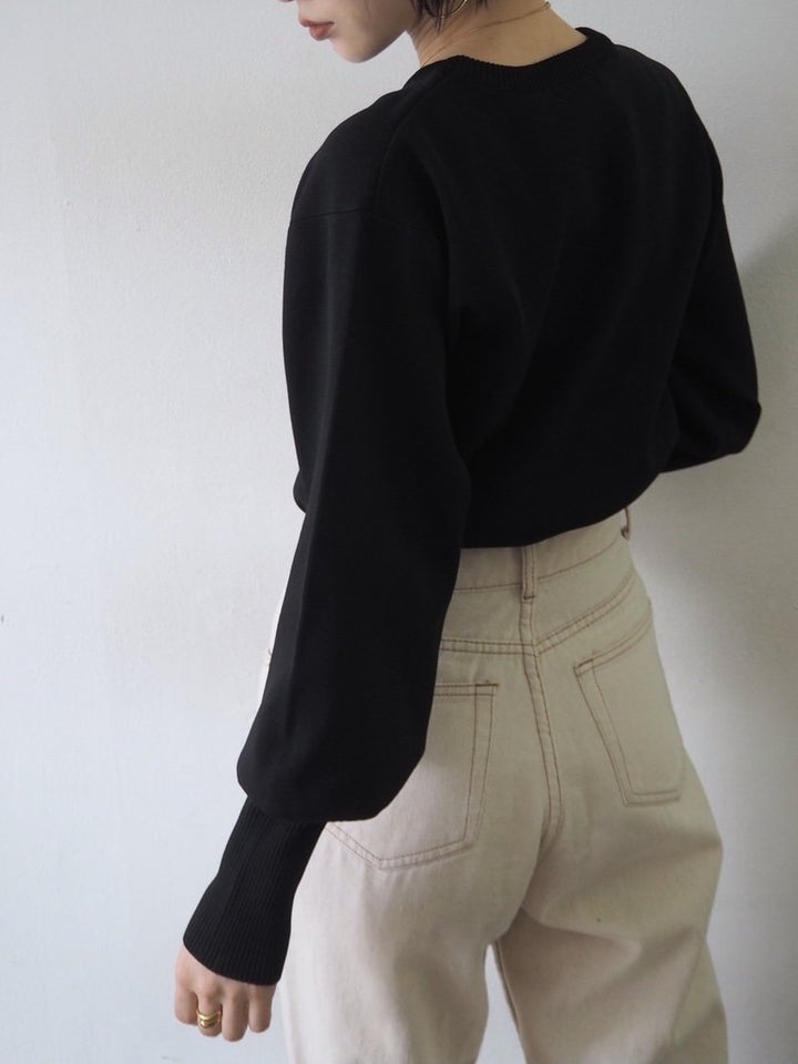 [即納]ボリュームスリーブダンボールニットプルオーバー/ブラック