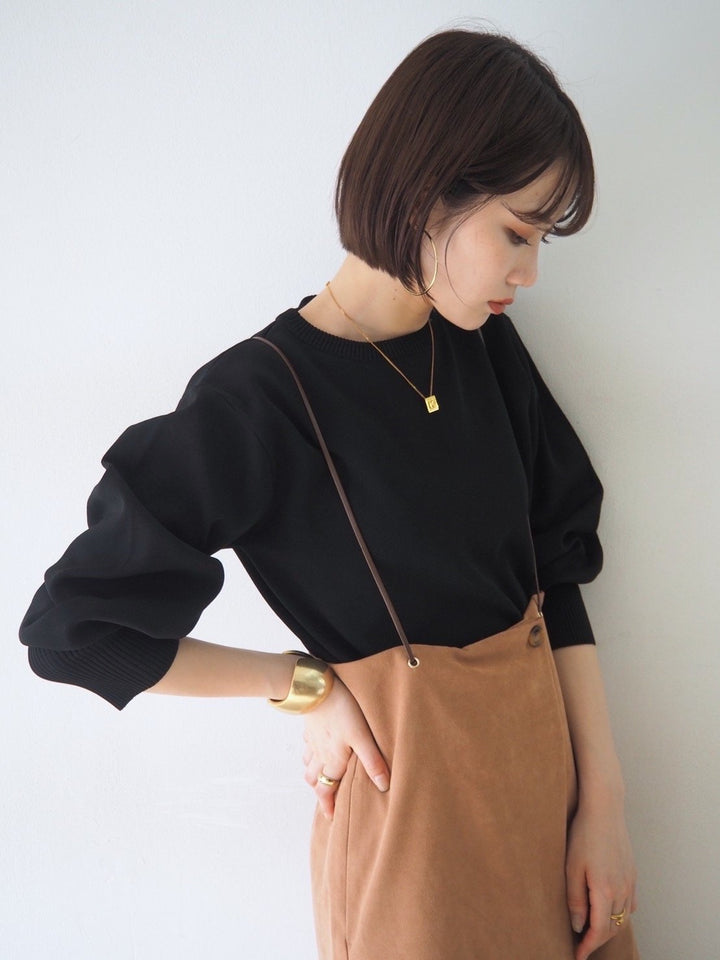 [即納]ボリュームスリーブダンボールニットプルオーバー/ブラック