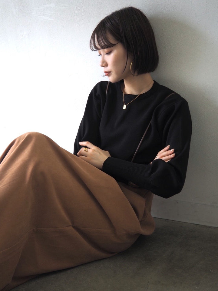 [即納]ボリュームスリーブダンボールニットプルオーバー/ブラック