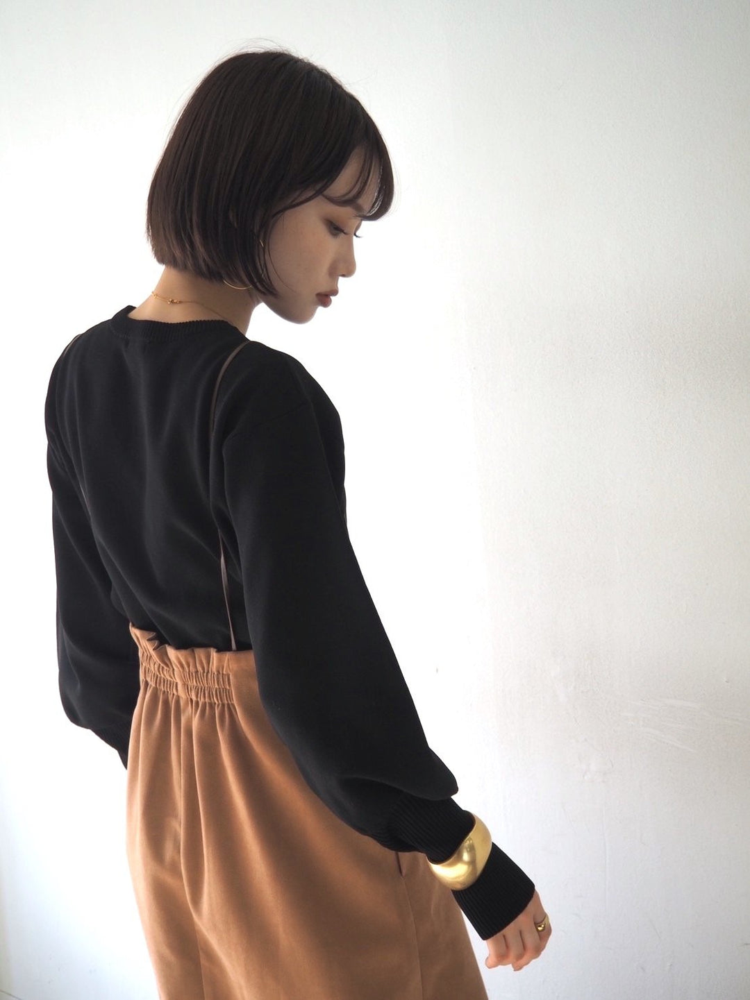 [即納]ボリュームスリーブダンボールニットプルオーバー/ブラック